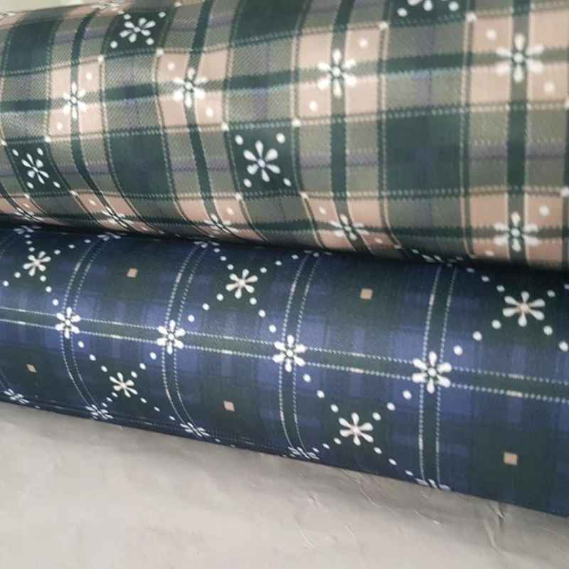 Printed Tartan Plaid in Navy Blue and Grey Laminated PUL Fabric | Fabric Design Treasures