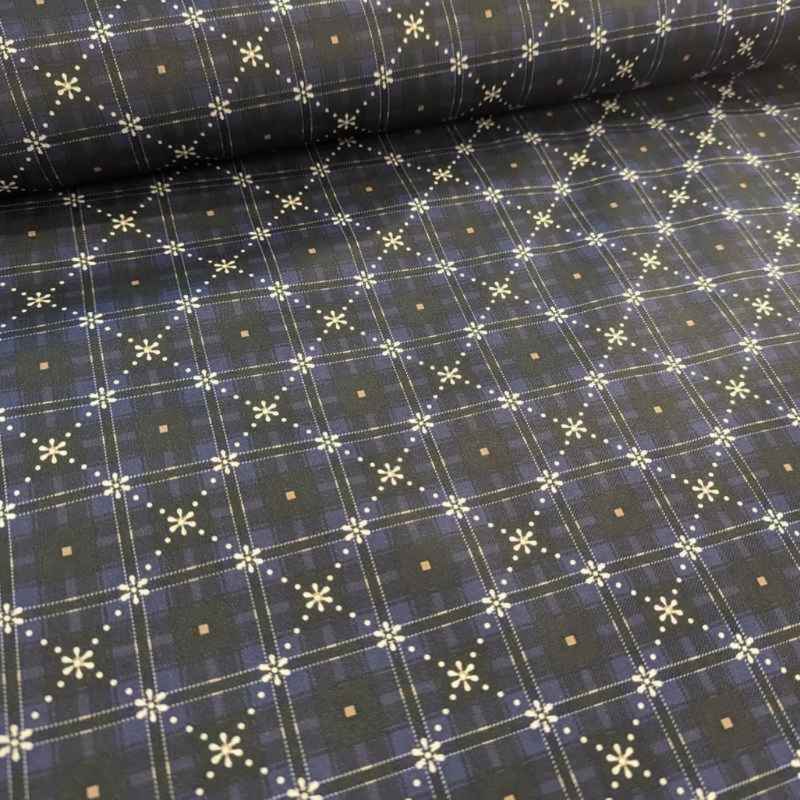 Printed Tartan Plaid in Navy Blue and Grey Laminated PUL Fabric | Fabric Design Treasures