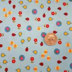 PUL, Bees, Ladybugs on Baby Blue, Laminated Waterproof | Fabric Design Treasures