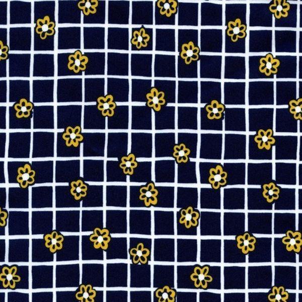 PUL Fabric, Daisy on Navy and White Laminated Fabric | Fabric Design Treasures