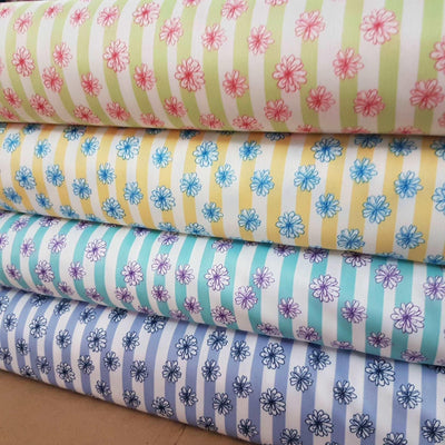 PUL Fabric, Diaper Waterproof Laminate fabric, Daisy on Pinstripes | Fabric Design Treasures