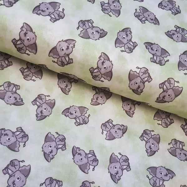 PUL fabric, Elephant on Green Waterproof Laminated fabric | Fabric Design Treasures