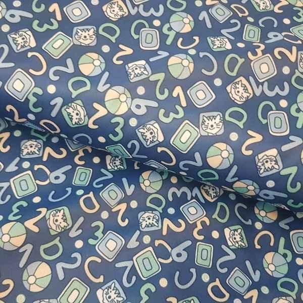 PUL Fabric Numbers Laminated Waterproof Fabric Navy - Fabric Design Treasures