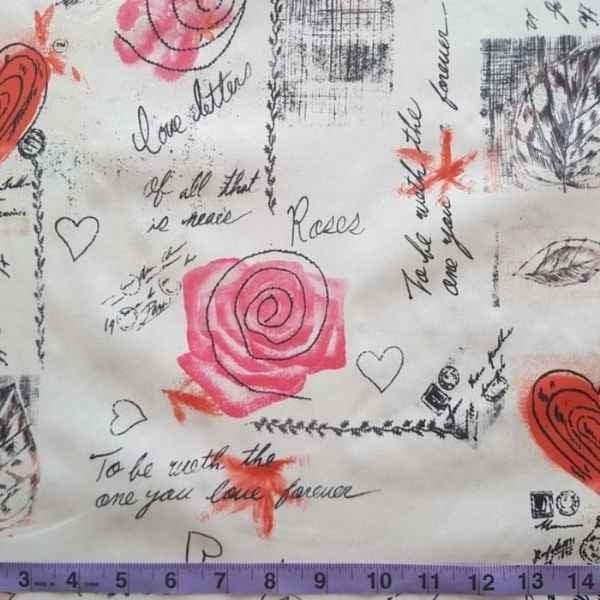 PUL Fabric Rose and Heart Print Laminated Waterproof | Fabric Design Treasures