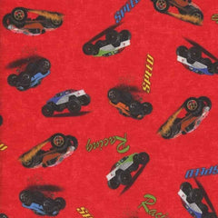 PUL, Laminated Fabric, Diaper, Racing Cars on Red | Fabric Design Treasures