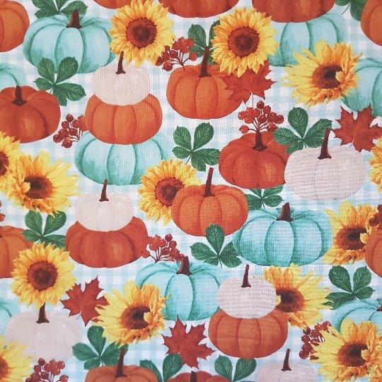 Pumpkin Fabric, Packed Pumpkins and Sunflowers - Fabric Design Treasures