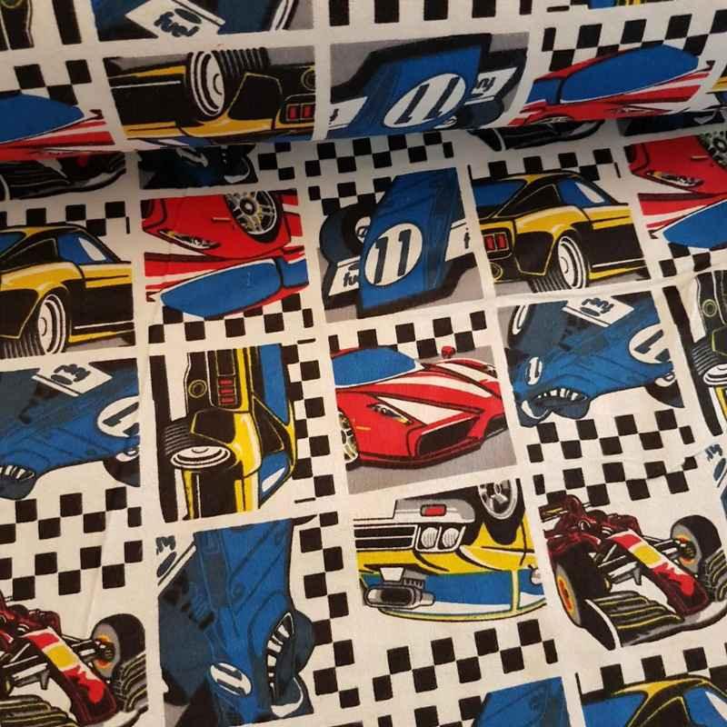 Racing Car fabric, FLANNEL Race Car Fabric | Fabric Design Treasures