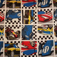 Racing Car fabric, FLANNEL Race Car Fabric | Fabric Design Treasures