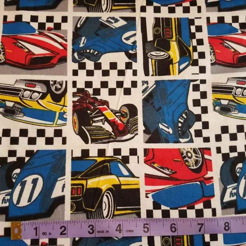 Racing Car fabric, FLANNEL Race Car Fabric | Fabric Design Treasures