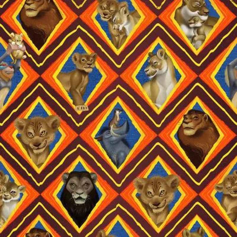Rare Lion King Fabric, Disney The Lion King Character Mosaic | Fabric Design Treasures