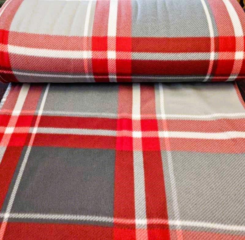 Red and Grey Plaid Anti-Pill Polar Fleece | Fabric Design Treasures