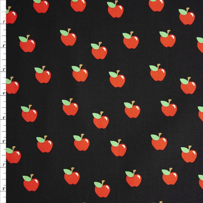 Red Apple Fabric on Black Quilting Cotton | Fabric Design Treasures