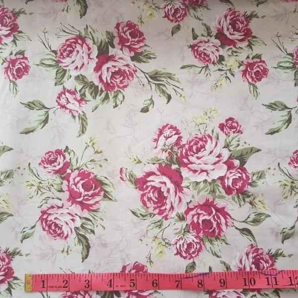 Red Rose Fabric Light Pink High Quality Premium 100% Cotton | Fabric Design Treasures