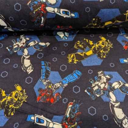 Retro Transformers FLANNEL on Navy, Camelot Fabrics | Fabric Design Treasures
