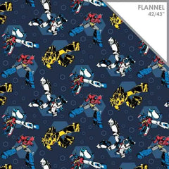 Retro Transformers FLANNEL on Navy, Camelot Fabrics | Fabric Design Treasures