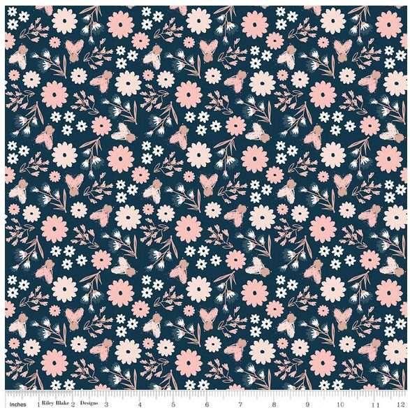 Riley Blake Designs Blush Sparkle Floral Blue | Fabric Design Treasures
