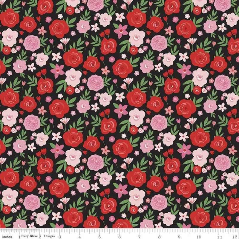 Riley Blake Designs Falling in Love Floral Black | Fabric Design Treasures