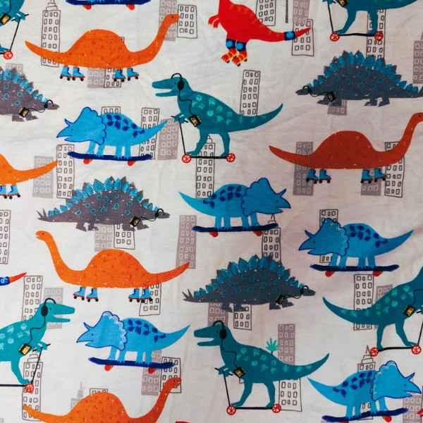 Rollerblading Dinosaur FLANNEL fabric, Rollerblading dinos | Fabric Design Treasures