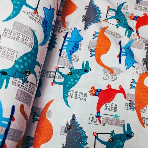 Rollerblading Dinosaur FLANNEL fabric, Rollerblading dinos | Fabric Design Treasures