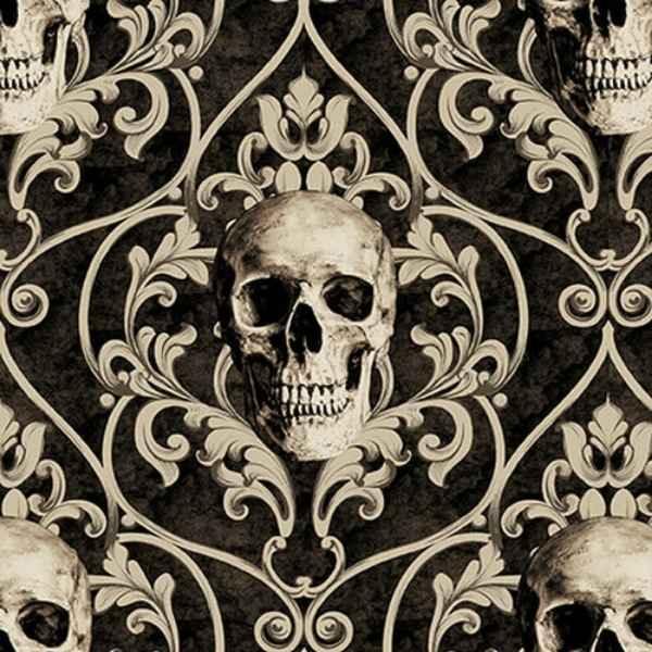 Skull Damask Fabric Deja Boo Collection - Fabric Design Treasures