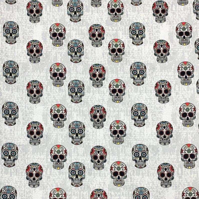 Skull Fabric Halloween Fabric Sugar Skull on White Fabric | Fabric Design Treasures