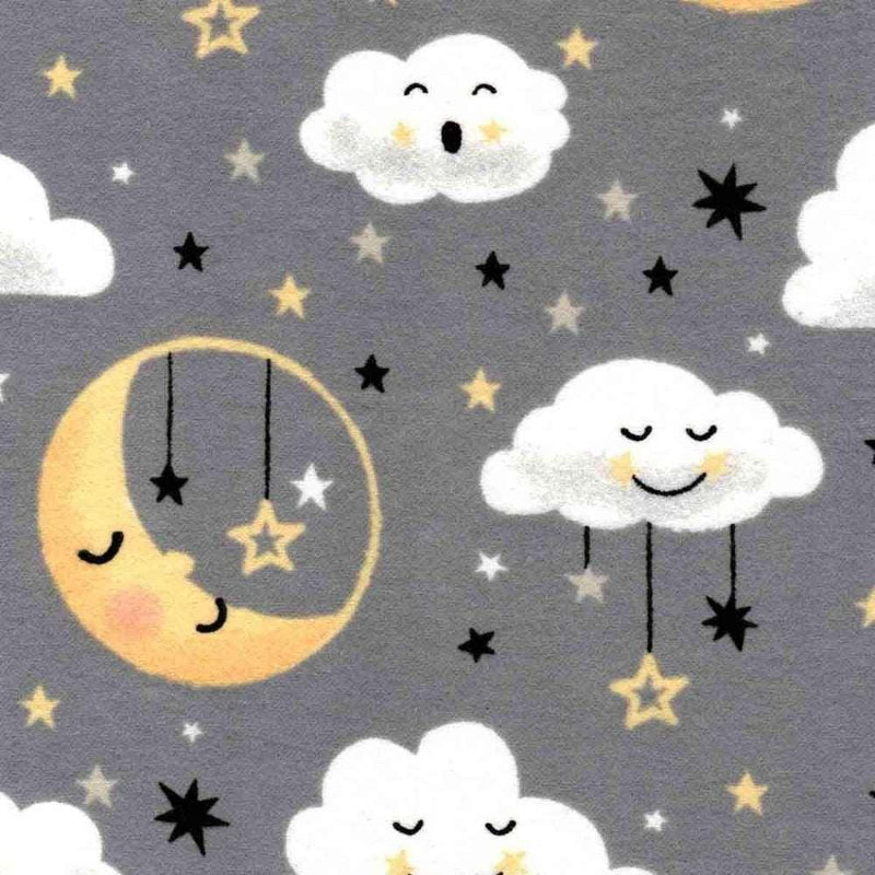 Smiling Clouds, Moons with Stars FLANNEL Fabric | Fabric Design Treasures