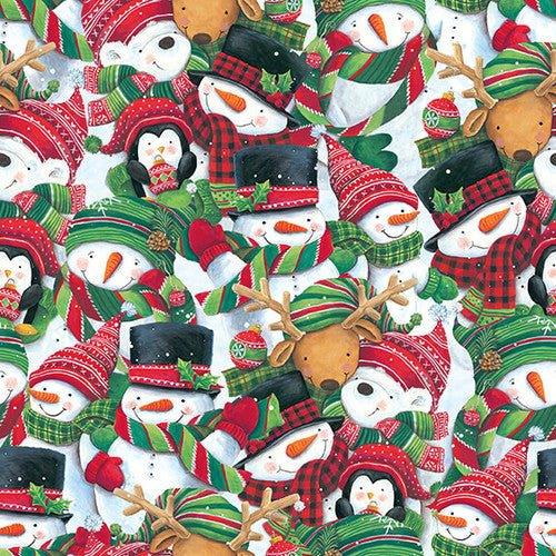 Snowman Collage Christmas fabric by Diane Kater | Fabric Design Treasures
