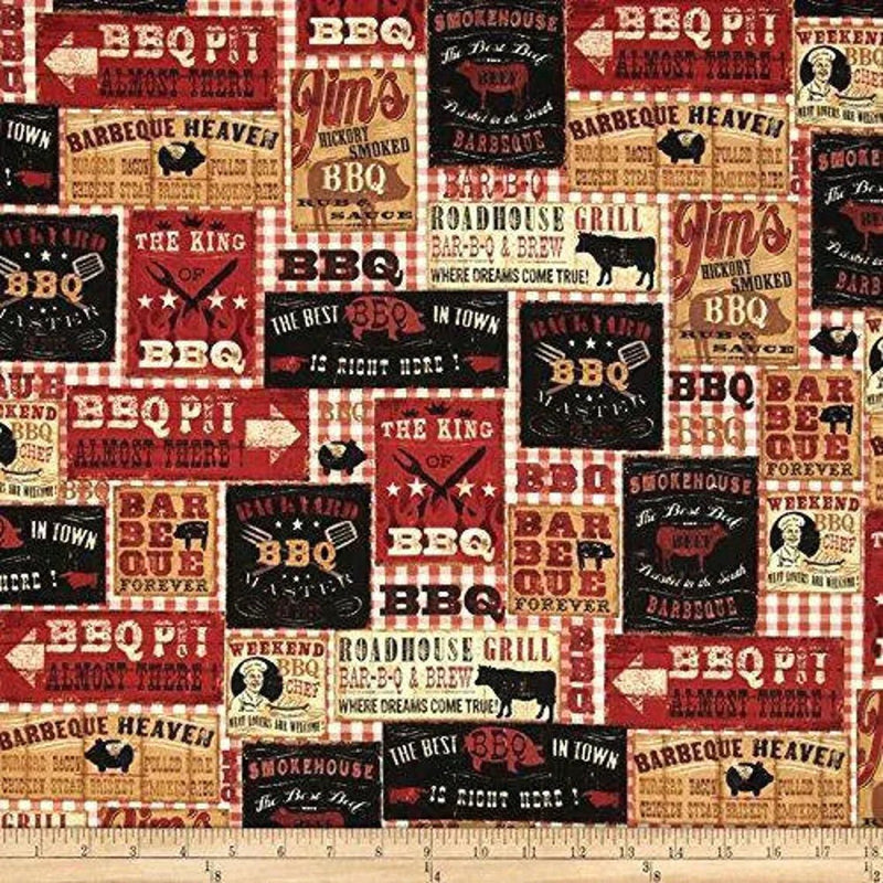 Spice BBQ Signs Fabric by Robert Kaufman | Fabric Design Treasures