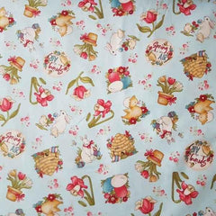 Spring is in the Air Light Blue Cotton, Rabbits by Hannah West | Fabric Design Treasures