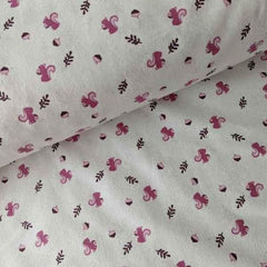 Squirrel and Acorn FLANNEL on Cream Flannel fabric | Fabric Design Treasures