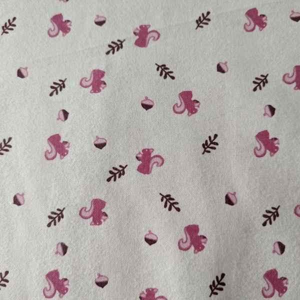 Squirrel and Acorn FLANNEL on Cream Flannel fabric | Fabric Design Treasures