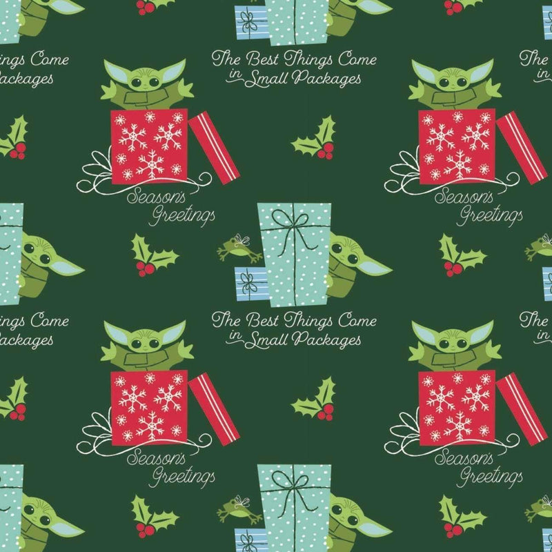 Star Wars Baby Yoda (Grogu) Christmas Gifts on Green | Fabric Design Treasures