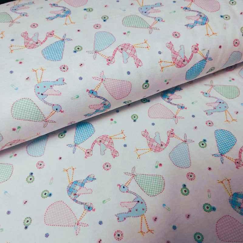 Stork Nursery FLANNEL in pastel colors | Fabric Design Treasures