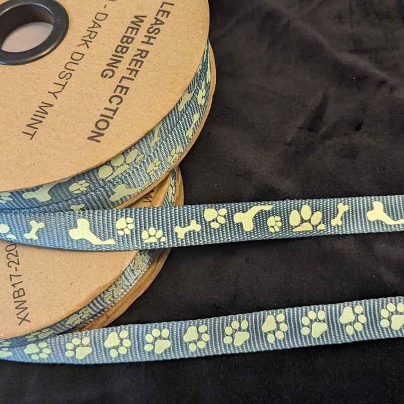 Sturdy Nylon Webbing, Glow in the Dark, Dark Dusty Mint | Fabric Design Treasures