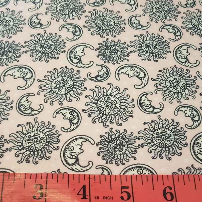 Sun and Moon FLANNEL on Pink, Pink Flannel - Fabric Design Treasures