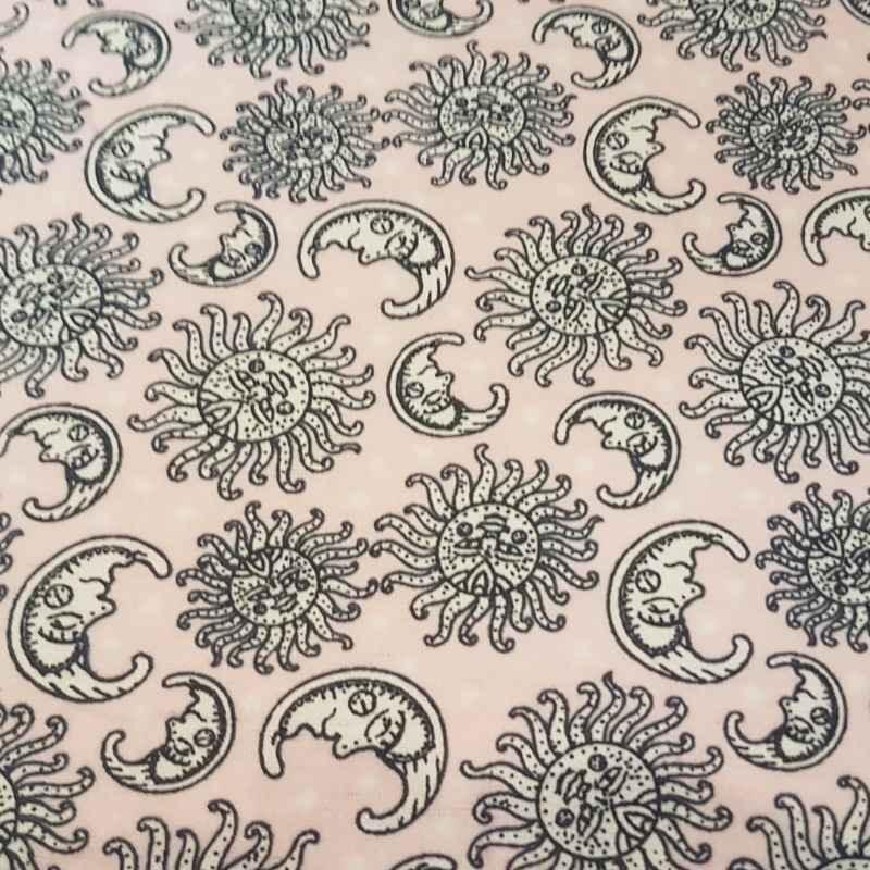 Sun and Moon FLANNEL on Pink, Pink Flannel - Fabric Design Treasures