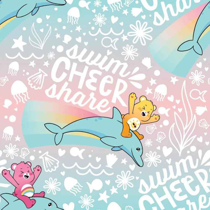 Swim Cheer Share Care Bears, Mer Bears Pink | Fabric Design Treasures
