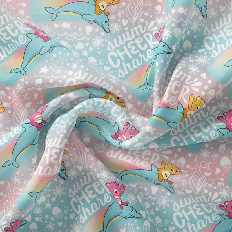 Swim Cheer Share Care Bears, Mer Bears Pink | Fabric Design Treasures