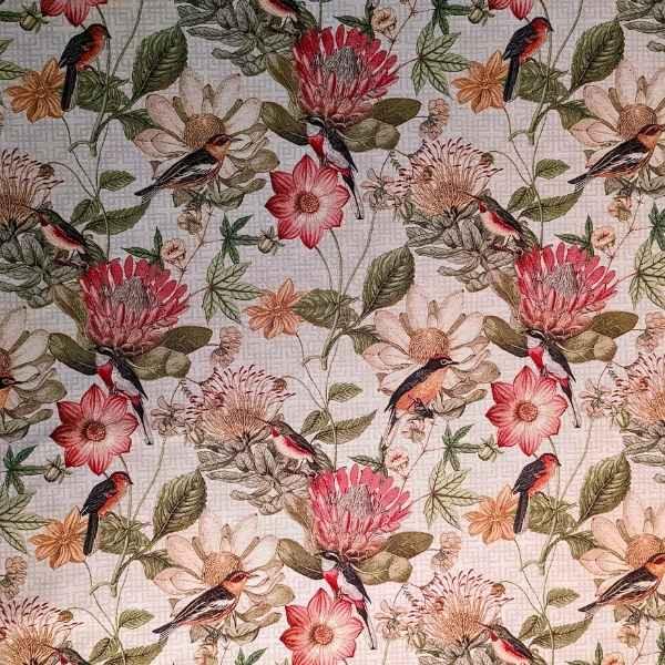 Tapestry Fabric FLORAL BOTANIC BIRD Gobelin Premium | Fabric Design Treasures