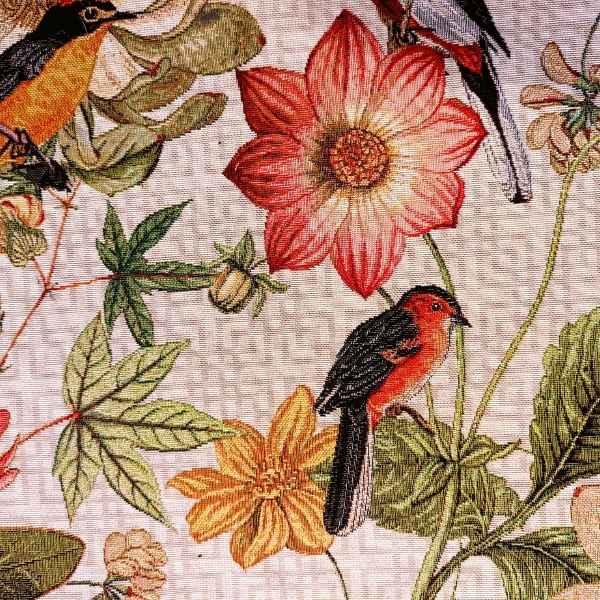 Tapestry Fabric FLORAL BOTANIC BIRD Gobelin Premium | Fabric Design Treasures