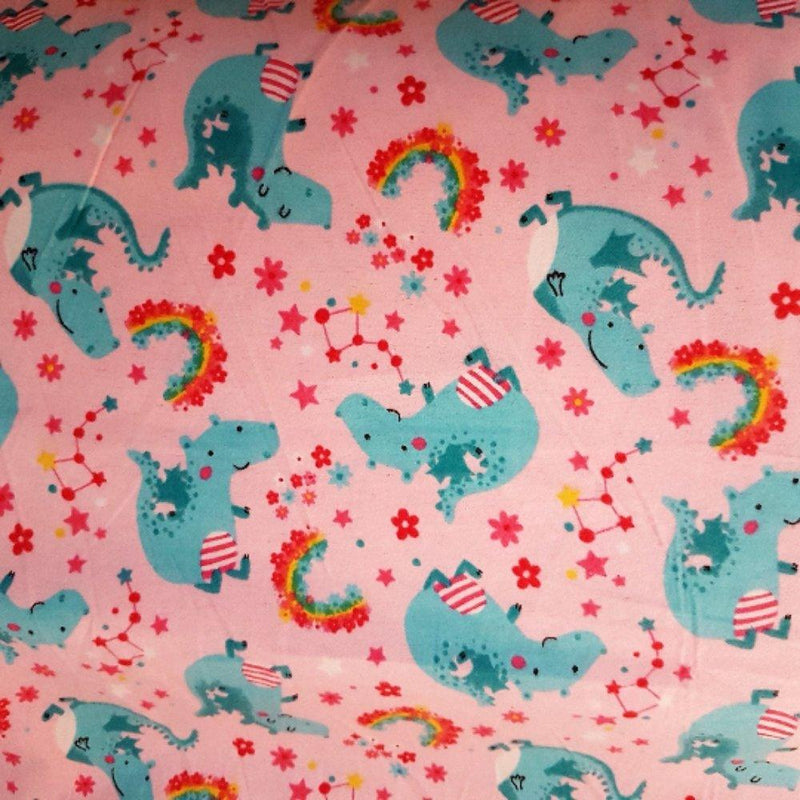 Teal Dragon on Pink Flannel Fabric | Fabric Design Treasures