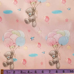 Teddy Bear Cotton Fabric, Balloon Fabric, Pink Nursery Fabric | Fabric Design Treasures
