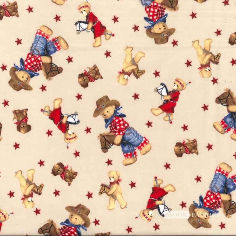 Teddy Bear FLANNEL on Cream flannel fabric | Fabric Design Treasures