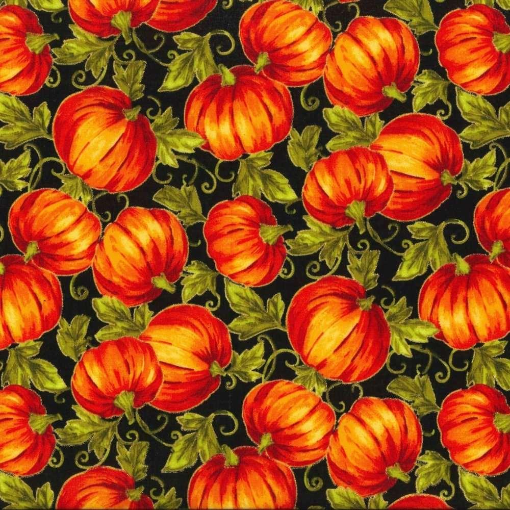 Thanksgiving Fabric Pumpkin Fabric with Glitter | Fabric Design Treasures