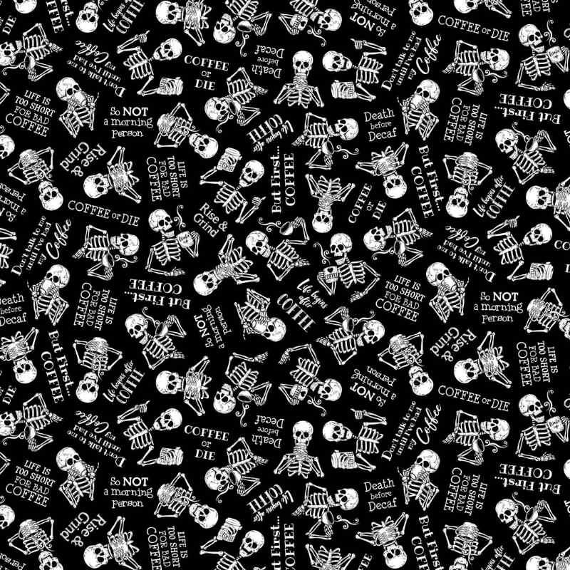 Timeless Treasures Back to the Grind Skeleton Fabric | Fabric Design Treasures