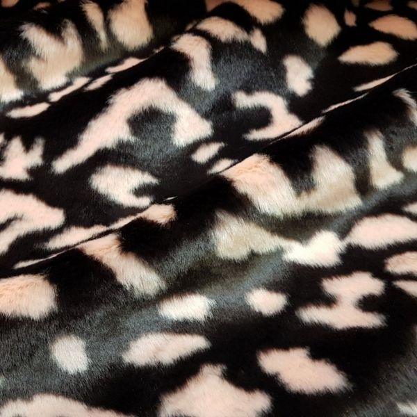 TISSAVEL Fur, Fun Fur with Pink Blotches on Dark Brown - Fabric Design Treasures