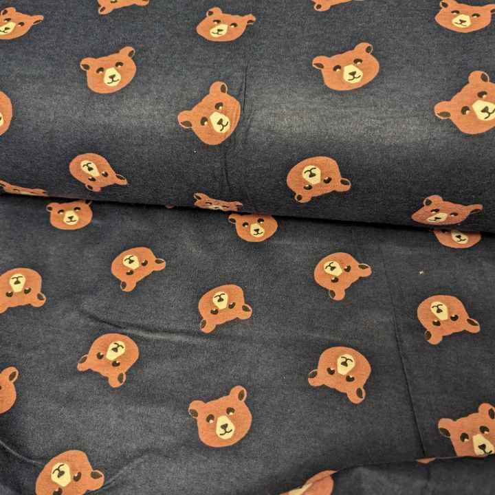 Toss Bear FLANNEL fabric, Toss Bear Head Flannel in Dark Navy | Fabric Design Treasures