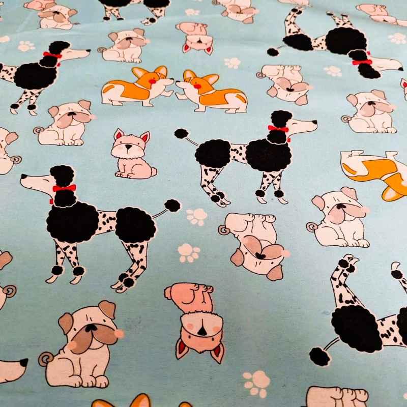 Toss Dog FLANNEL on Light Blue flannel fabric | Fabric Design Treasures