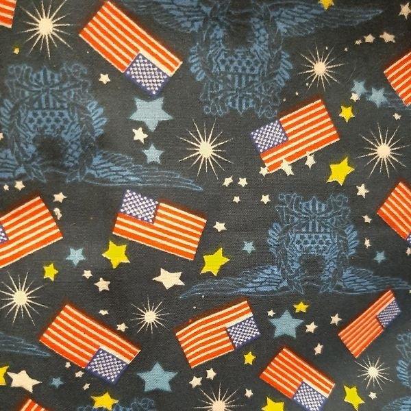 Tossed American Flag and Wings on Blue | Fabric Design Treasures