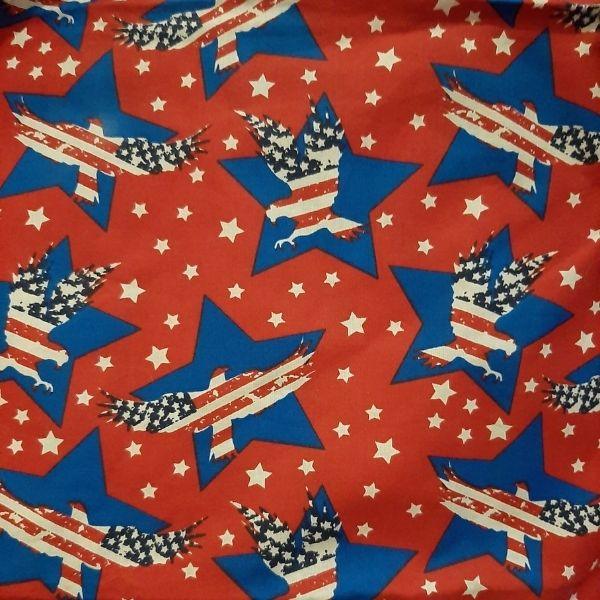 Tossed American Flag in Blue Stars on Red | Fabric Design Treasures
